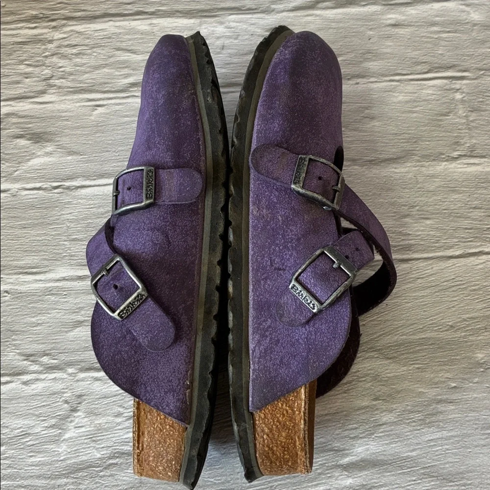 Birkenstock Birki's Dorian Purple Leather Crisscross Clogs Size 36 - Picture 5 of 13